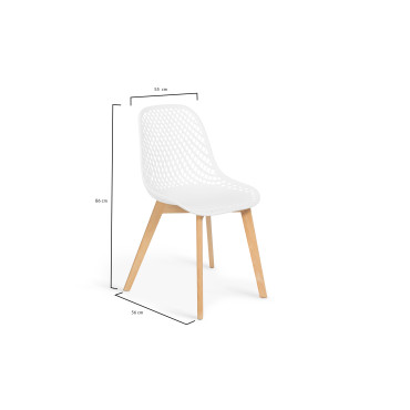 Chaises Maëlle assise ajourée mix de couleurs :  1x blanc, 1x gris foncé, 1x gris clair et 1x bleu canard - lot de 4