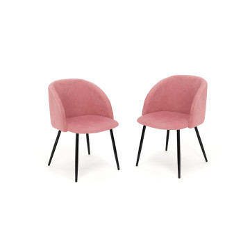 Chaises Nina velours rose pieds noirs - lot de 2