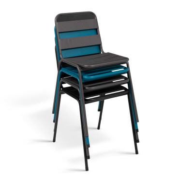 Chaises de jardin empilables en acier gris, noir et bleu - lot de 6