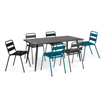 Chaises de jardin empilables en acier gris, noir et bleu - lot de 6