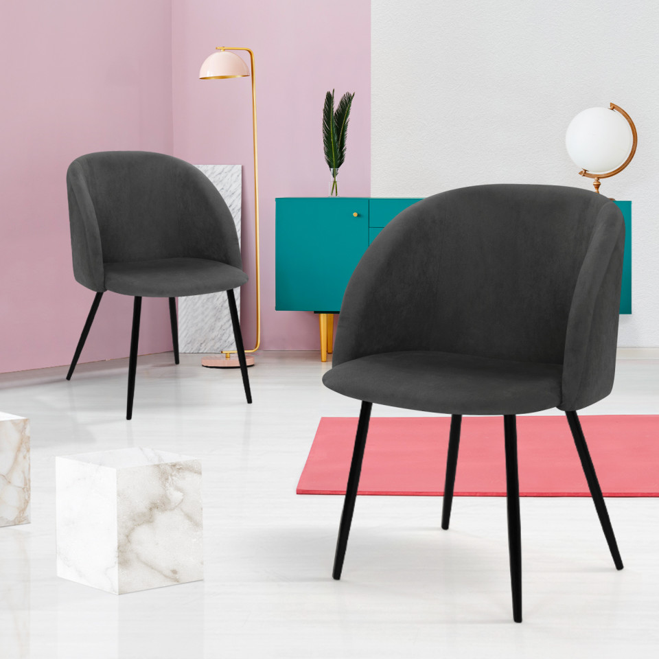 Chaises Nina velours gris pieds noirs- lot de 2