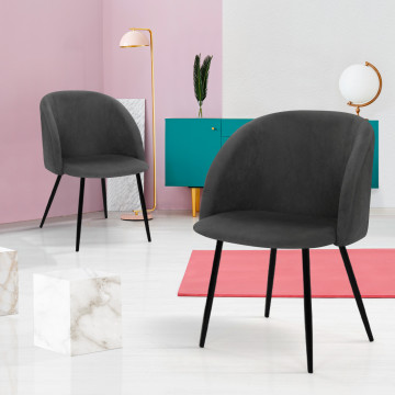 Chaises Nina velours gris pieds noirs- lot de 2