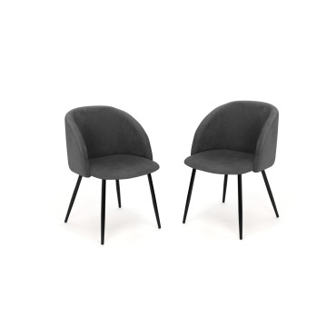 Chaises Nina velours gris pieds noirs- lot de 2