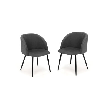 Chaises Nina velours gris pieds noirs- lot de 2