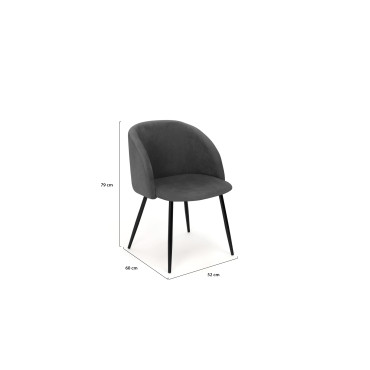 Chaises Nina velours gris pieds noirs- lot de 2