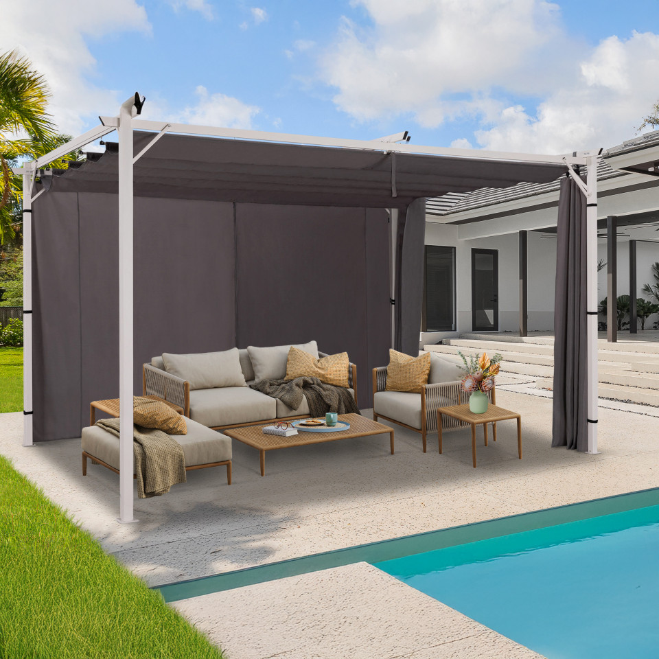 Rideau universel pour pergola gris avec tringle 3m