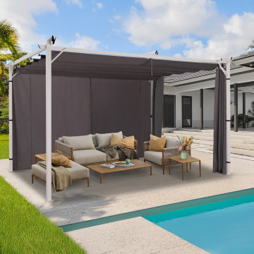 Rideau universel pour pergola gris avec tringle 3m