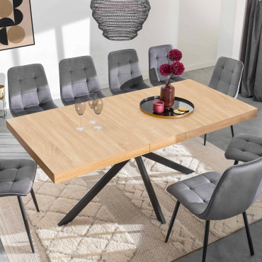 Table à manger extensible Spider 160-200cm bois noir avec rangement