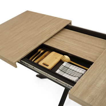 Table à manger extensible Spider 160-200cm bois noir avec rangement