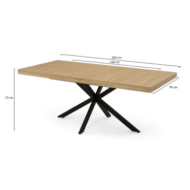 Table à manger extensible Spider 160-200cm bois noir avec rangement