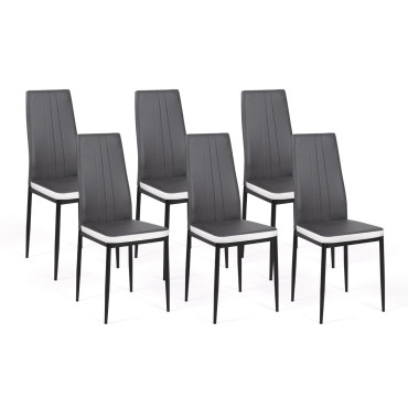 Chaises Jodie imitation cuir gris et blanc et pieds métal - lot de 6