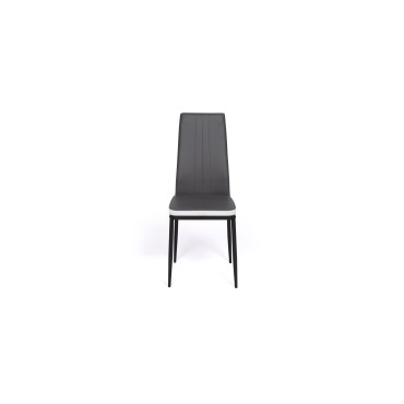 Chaises Jodie imitation cuir gris et blanc et pieds métal - lot de 6