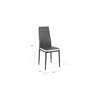 Chaises Jodie imitation cuir gris et blanc et pieds métal - lot de 6