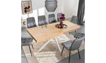 Table à manger extensible Spider 160-200cm bois blanc avec rangement