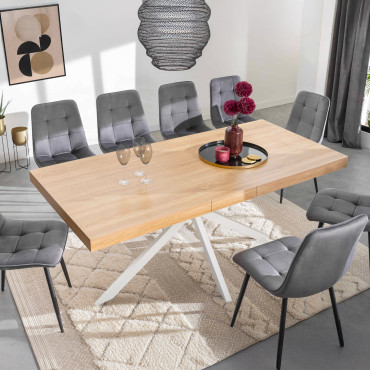 Table à manger extensible Spider 160-200cm bois blanc avec rangement