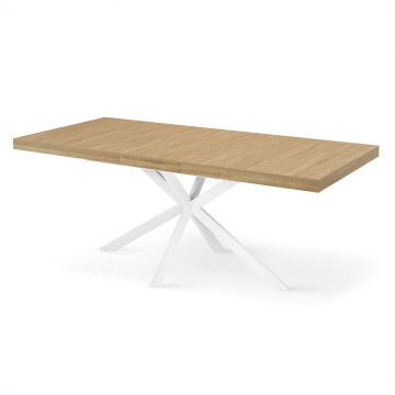 Table à manger extensible Spider 160-200cm bois blanc avec rangement