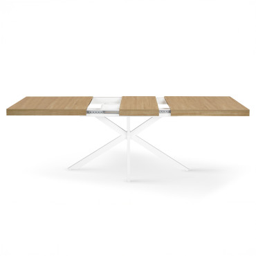Table à manger extensible Spider 160-200cm bois blanc avec rangement