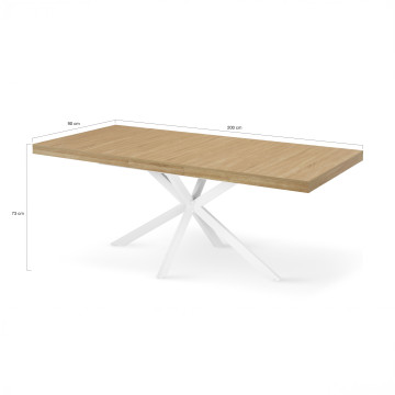 Table à manger extensible Spider 160-200cm bois blanc avec rangement
