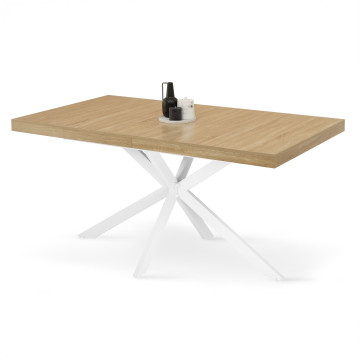 Table à manger extensible Spider 160-200cm bois blanc avec rangement