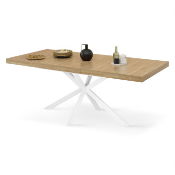 Table à manger extensible Spider 160-200cm bois blanc avec rangement