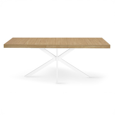 Table à manger extensible Spider 160-200cm bois blanc avec rangement
