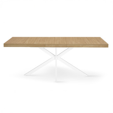 Table à manger extensible Spider 160-200cm bois blanc avec rangement