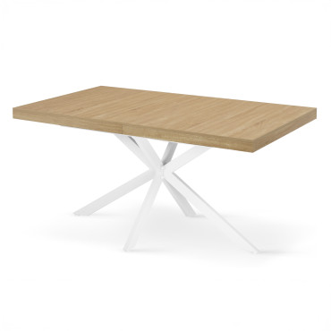 Table à manger extensible Spider 160-200cm bois blanc avec rangement