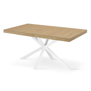 Table à manger extensible Spider 160-200cm bois blanc avec rangement
