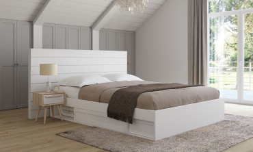 Cadre de lit Orem 160x200cm blanc tiroir coulissant