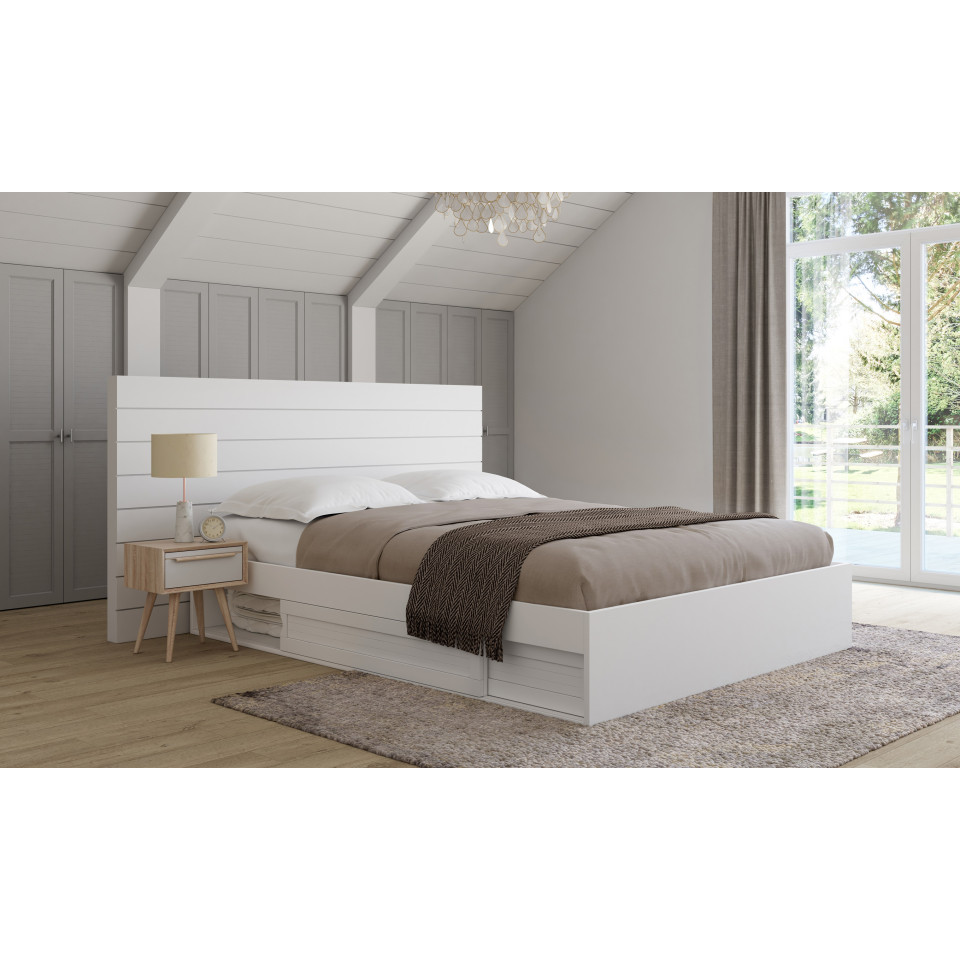 Cadre de lit Orem 160x200cm blanc tiroir coulissant