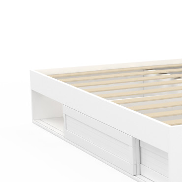 Cadre de lit Orem 160x200cm blanc tiroir coulissant