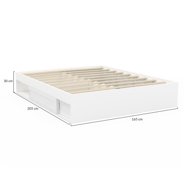 Cadre de lit Orem 160x200cm blanc tiroir coulissant