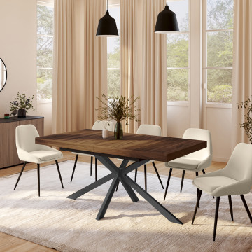 Table à manger extensible Spider 160-200cm effet noyer avec rangement