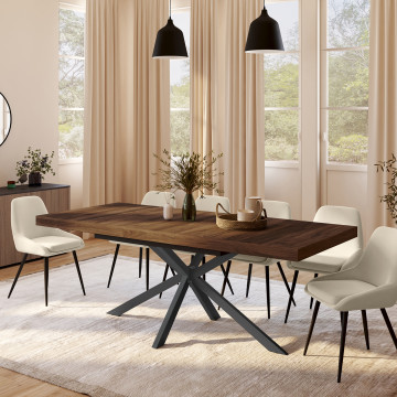 Table à manger extensible Spider 160-200cm effet noyer avec rangement