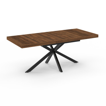 Table à manger extensible Spider 160-200cm effet noyer avec rangement