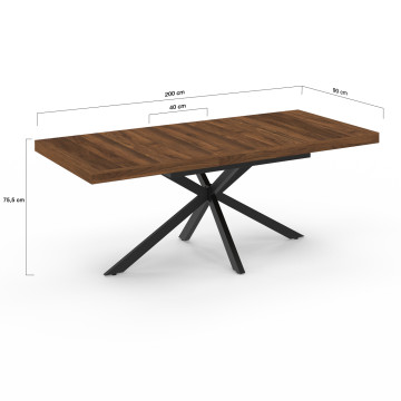 Table à manger extensible Spider 160-200cm effet noyer avec rangement