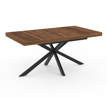 Table à manger extensible Spider 160-200cm effet noyer avec rangement