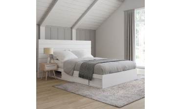 Cadre de lit Orem 140x190cm blanc tiroir coulissant