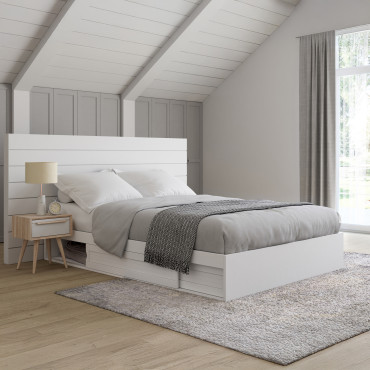 Cadre de lit Orem 140x190cm blanc tiroir coulissant