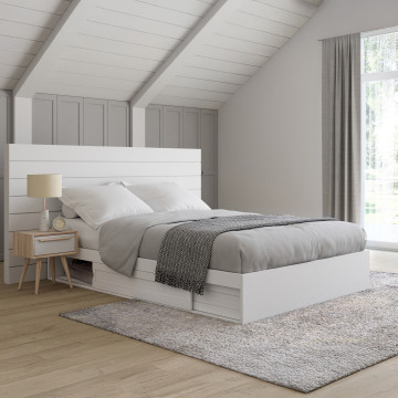 Cadre de lit Orem 140x190cm blanc tiroir coulissant