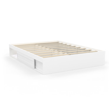 Cadre de lit Orem 140x190cm blanc tiroir coulissant