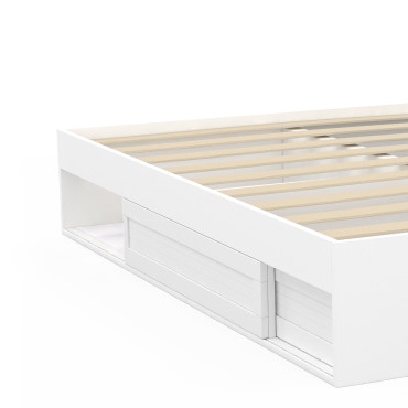 Cadre de lit Orem 140x190cm blanc tiroir coulissant