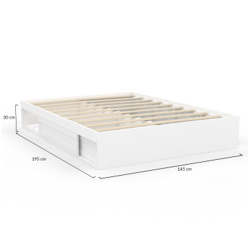 Cadre de lit Orem 140x190cm blanc tiroir coulissant