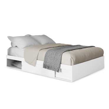 Cadre de lit Orem 140x190cm blanc tiroir coulissant