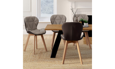Chaises Gladys tissu taupe pieds bois - lot de 4