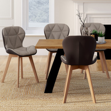 Chaises Gladys tissu taupe pieds bois - lot de 4