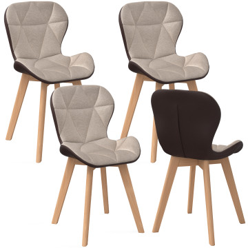 Chaises Gladys tissu taupe pieds bois - lot de 4