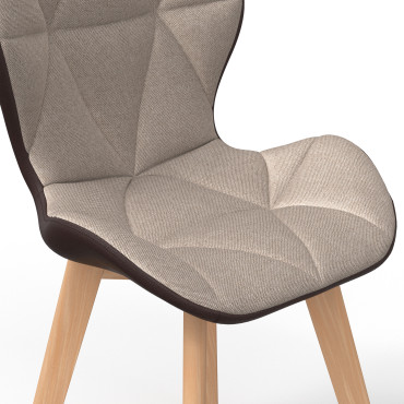 Chaises Gladys tissu taupe pieds bois - lot de 4