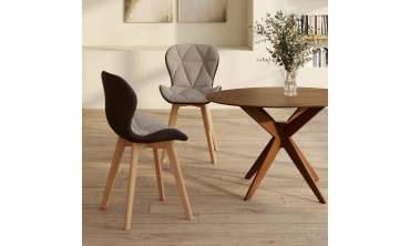 Chaises Gladys tissu taupe pieds bois - lot de 2