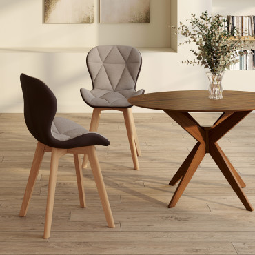 Chaises Gladys tissu taupe pieds bois - lot de 2